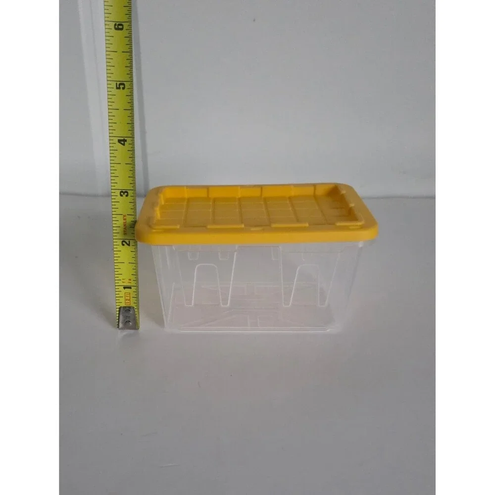 2x Lowe's Teeny Tiny Tote Mini Plastic Storage Totes With Lid.. Clear & Yellow